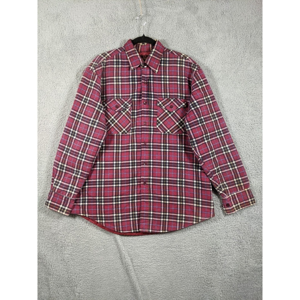 Grizzly Shacket Mens L Red Black Plaid Quilted Flannel Lined Button Up Outdoors